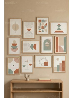 Tontilika 12 Parça Geometrik Modern Dekoratif Çerçeve Görünümlü Tablo Seti