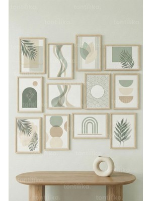 Tontilika 12 Parça Soft Botanik 2 Renk Seçenekli Dekoratif Çerçeve Görünümlü Tablo Seti