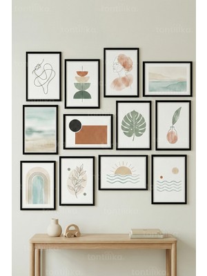 Tontilika 12 Parça Minimal Modern Dekoratif Çerçeve Görünümlü Tablo Seti