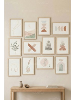 Tontilika 12 Parça Soft Minimal Dekoratif Çerçeve Görünümlü Tablo Seti