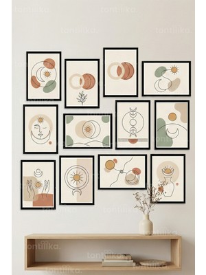 Tontilika 12 Parça Ay & Güneş 2 Renk Seçenekli Dekoratif Çerçeve Görünümlü Tablo Seti