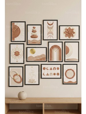 Tontilika 12 Parça Boho Mandala 2 Renk Seçenekli Dekoratif Çerçeve Görünümlü Tablo Seti