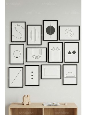 Tontilika 12 Parça Minimalist Geometrik Modern Dekoratif Çerçeve Görünümlü Tablo Seti