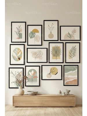 Tontilika 12 Parça Soft Botanik & Minimal Geometrik 2 Renk Seçenekli Çerçeve Görünümlü Tablo Seti