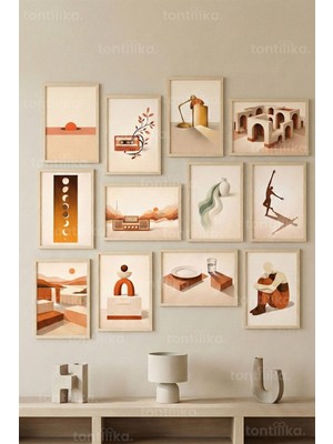 Tontilika 12 Parça Modern Retro Objects 2 Renk Seçenekli Çerçeve Görünümlü Tablo Seti