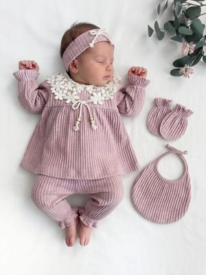 %100 Pamuk Kız Bebek Yeni Doğan 5’li Hastane Çıkış Seti / Zıbın / Mevlüt Set