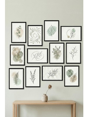 Tontilika 12 Parça Botanik Minimal Dekoratif Çerçeve Görünümlü Tablo Seti