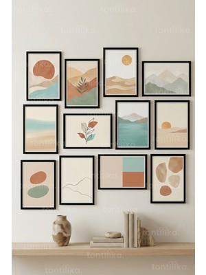 Tontilika 12 Parça Soft Landscape & Abstract Forms 2 Renk Seçenekli Çerçeve Görünümlü Tablo Seti