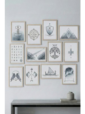 Tontilika 12 Parça Manevi Geometrik Dekoratif Çerçeve Görünümlü Tablo Seti