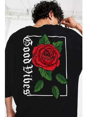 ENSUENO Oversize Rose Unisex Siyah T-Shirt