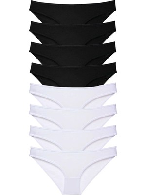 Ethab Ticaret 8 Adet Süper Eko Set Likralı Kadın Slip Külot Siyah Beyaz