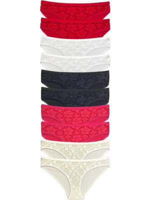 Ethab Ticaret 10 Adet Önü Dantelli Transparan Kadın Slip Külot S1