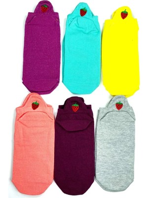 Ethab Ticaret 6 Çift Çilek Nakış Baskılı Pamuklu Yumuşak Kadın Bilek Çorap