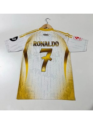 R.madridd 2024-25 Yeni Sezon Ronaldo Yetişkin Forması (White-Gold)