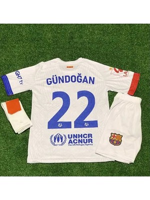 F.c B.a.r.c.e.l.o.n.a 2023-24 Sezon Ilkay Gündoğan Beyaz Deplasman Çocuk Forması 3'lü Set