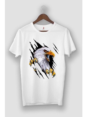 ENSUENO Beyaz 3D Kartal Görselli Tişört Vip Tasarım Tshirt