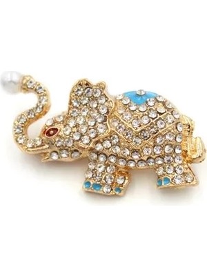Ethab Ticaret Taşlı Fil Broş - Altın