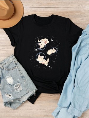 ENSUENO Unisex Three Cat Baskılı Tshirt