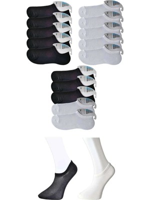 Ethab Ticaret Siyah ve Beyaz Erkek Görünmez Çorap 15 Çift