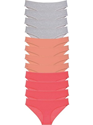 Ethab Ticaret 12 Adet Süper Eko Set Likralı Kadın Slip Külot Gri Pudra Fuşya