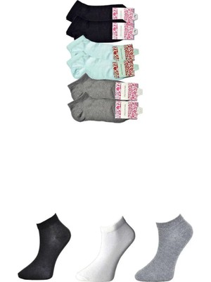 Ethab Ticaret Siyah Gri ve Beyaz Kadın Bilek Çorap 6 Çift