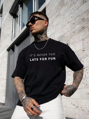 ENSUENO Unisex Late For Fun Yazılı Tshirt