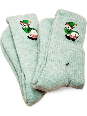 Ethab Ticaret Neşeli Kolaj Çorap Popo Baskılı Esprili Kolej Çorap 2 Çift