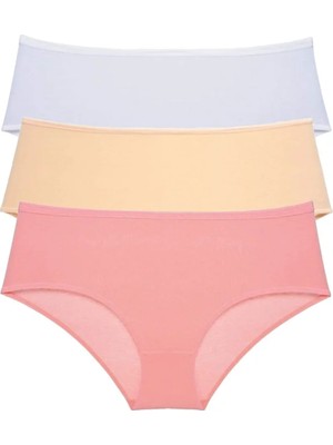 Ethab Ticaret 3 Adet Kadın Yüksek Bel Bato Külot Beyaz Ten Pudra