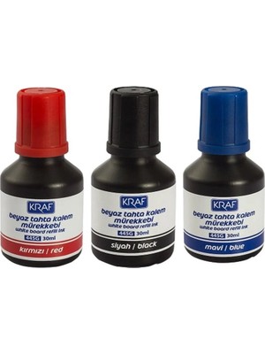 Kraf Beyaz Tahta Kalem Mürekkebi 3'Lü Set Siyah/Kırmızı/Mavi 30Ml (445G)