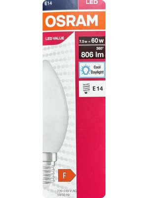 Avarson (1 Adet) Ledvance 7,5W Beyaz Işık (6500K) E14 Duylu (Ince Duy) LED Ampul