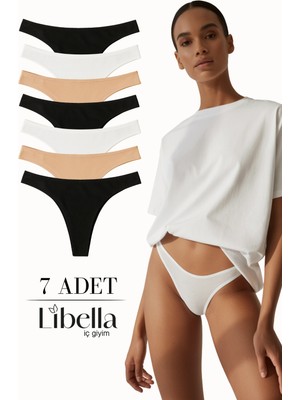 Libella İç Giyim Libella Iç Giyim Libella Iç Giyim Kadın Siyah Beyaz Ten Renkli Tanga Külot Pamuklu Likralı Esnek Konforlu String Model 7'li Paket