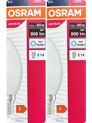 Avarson (2 Adet) Ledvance 7,5W Beyaz Işık (6500K) E14 Duylu (Ince Duy) LED Ampul