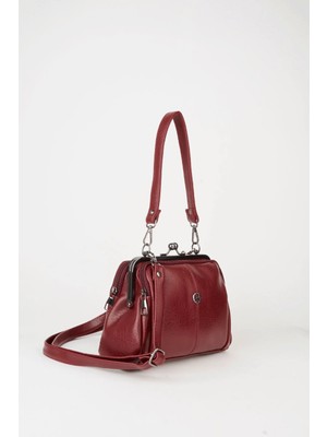 Vivaq Kadın Bordo Kelebek 4 Bölmeli Astarlı Burslu ve Fermuar Kapama El Kol ve Omuz Çantası