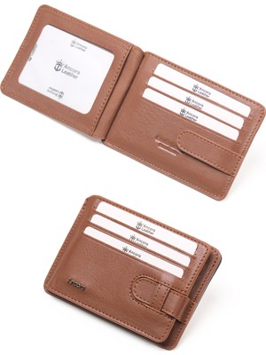 Ancora Leather Hakiki Deri-Minimal Tasarım KARTLIK-26205-Taba-KIŞIYE Özel Isim Baskılı