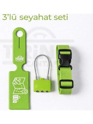Trink Çanta 3' Lü Seyahat Seti   (  Valiz Etiketi  +  Valiz Kilidi  +  Valiz Kemeri )  YEŞİL