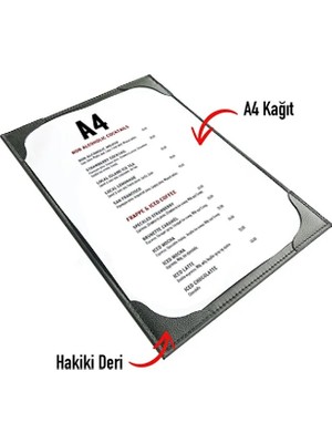 VİP GİFT Deri Menü Kabı Yemek Menüsü Restaurant Cafe Otel Menü A4 Siyah