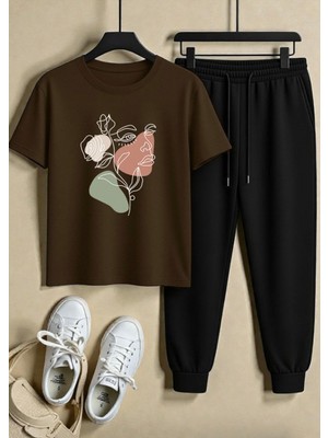 Punix Punıx Özel Tasarım  Art Kadın Surat Baskılı Kısa Kollu Ter Tutmayan Yazlık Büyük Beden Kadın Eşodfman Takımı