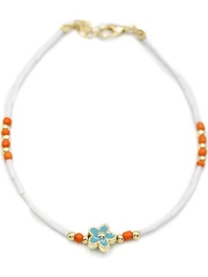 Die Grup Boncuklu Çiçek  Halhal - Mavi