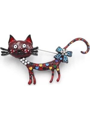 Die Grup Süslü Kedi Broş - Kırmızı