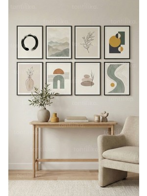 Tontilika 8 Parça Modern Japandi Botanik Dekoratif Çerçeve Görünümlü Tablo Seti - Bitki ve Çiçek Tema