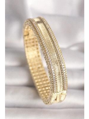 Nacario Mey Ithalat® Pirinç Gold Renk Zirkon Taşlı Bileklik