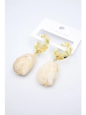 Die Grup Akrilik Taşlı Küpe - Krem