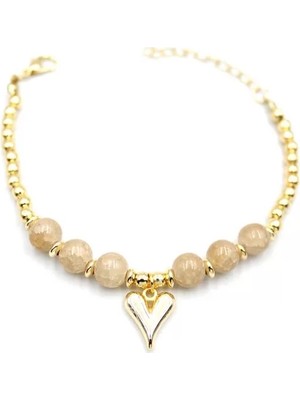 Die Grup Boncuklu Kalp Bileklik - Krem