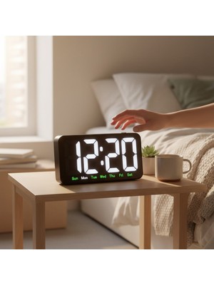 Keyfim Shop Modern LED Dijital Alarm Saat – Büyük Ekranlı, Gün Göstergeli, Şık Masaüstü Saat
