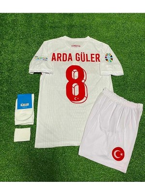 Türkiye 2024 Arda-Güler Beyaz Iç Saha Çocuk Forması 4'lü Set (Euro 2024 Patch) Beyaz