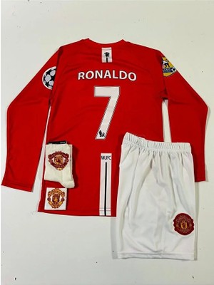 Manchester/united Moskova 2008 Sezonu Cristiano Ronaldo Uzun Kol Çocuk Forması 4'lü Set (Red-Armalı)