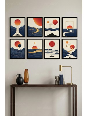 Tontilika 8 Parça Modern Geometrik Doğa Dekoratif Çerçeve Görünümlü Tablo Seti - Doğa Tema