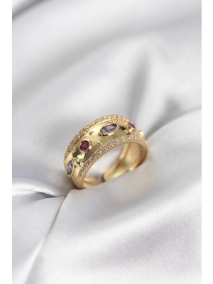 Nacario Mey Ithalat® Gold Renk Zirkon Taşlı Vintage Kadın Yüzük