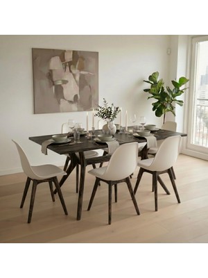 Woodesk Gala, Masif Ahşap, Mutfak, Salon, Balkon, Masa Takımı (Masa + 4 Sandalye)