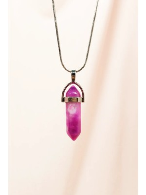 Die Grup Pembe Akit Doğal Taşı Zincirli El Yapımı Tasarımlı Kolye Uç: 3,5 cm Zincir: 20 cm Kutulu